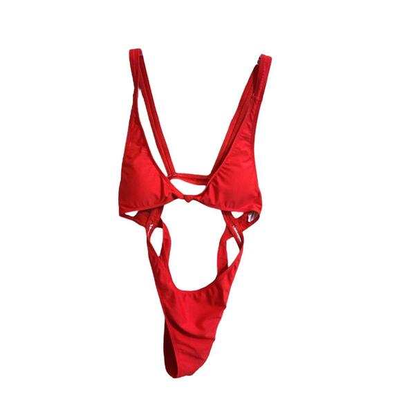 RED Monokini Size S/M Sexy One Piece Swimsuit Strappy Bathing Suit Beach - Picture 2 of 13